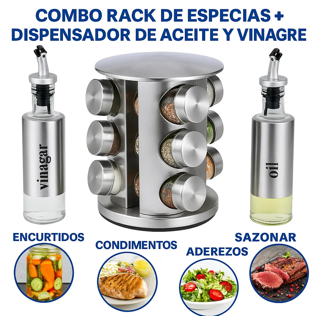 1 Organizador de Especias + 2 Dispensadores / Aceite y Vinagreta