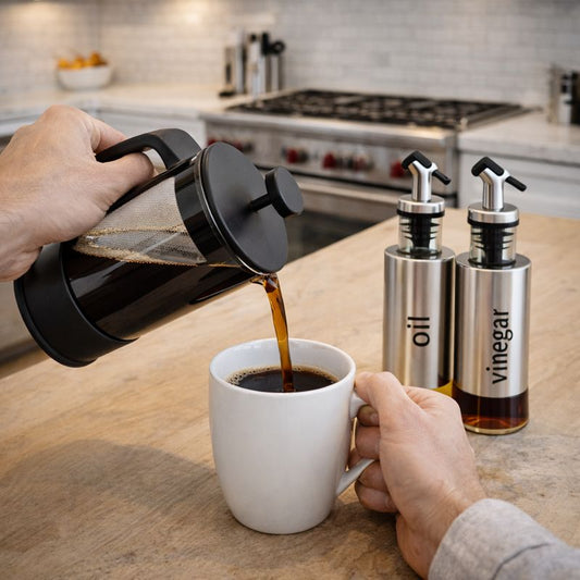 Combo Cafetera Francesa + Dispensadores de Vinagreta y Aceite