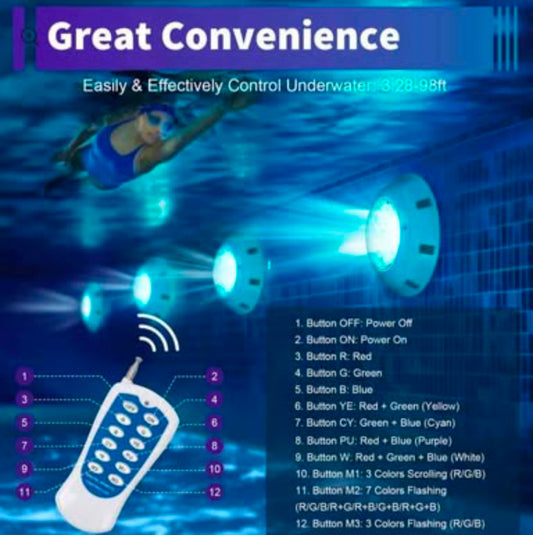 🌈✨ ¡Ilumina tu piscina con estilo y diversión! ✨🌈  💡 Lámpara de Piscina RGB - 54W 💡